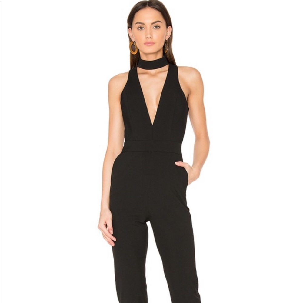 Michelle Mason Black Choker Plunge Jumpsuit